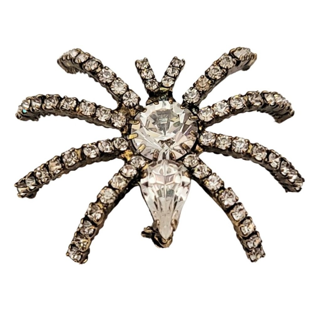 Gold Tone Clear Prong Set Rhinestone Spider Brooch K563